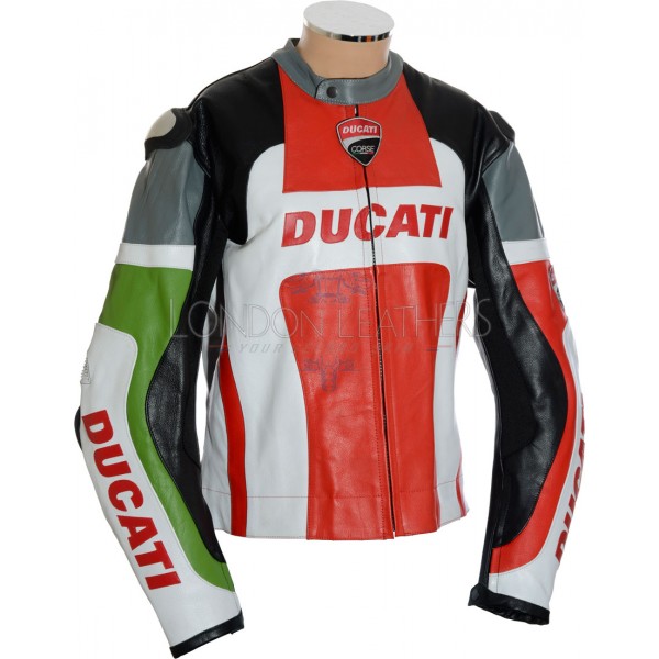 SALE - Ducati Corse Tri Colour Leather Biker Jacket